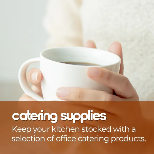 Keep your kitchen stocked with a selection of office catering products.